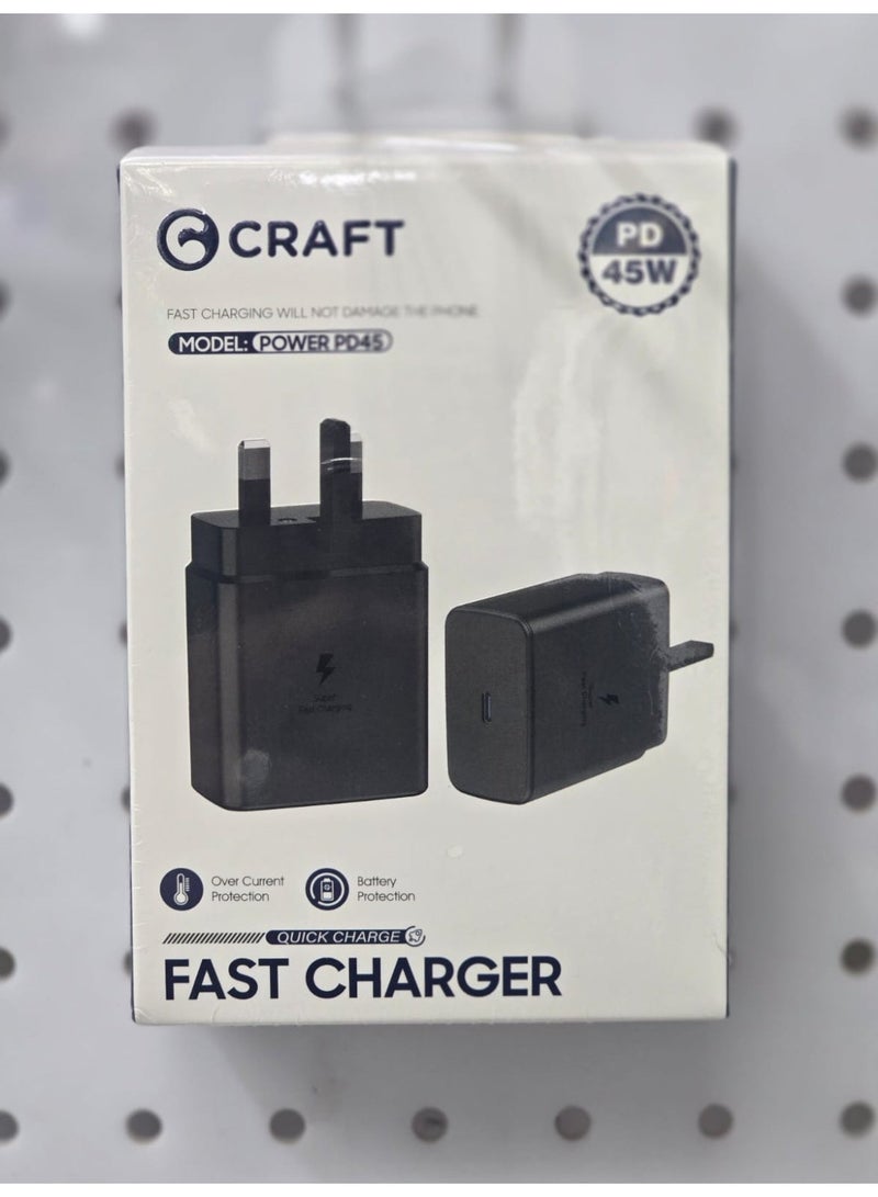كرافت شاحن CRAFT-PD بقوة 45 واط USB C للشحن السريع PD - متوافق مع S24 S23 S22 S21 S20 Ultra، S24+ S23+ S22+ S21+، A53، A15، A55، A54 - محول طاقة من نوع C - Image 1