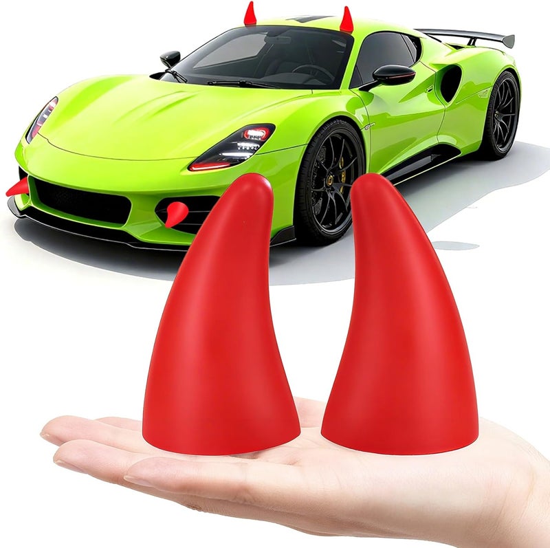 folconroad Car Auto Truck Elasticity 3D Devil Horns Sticker Bumper Decor Anti Collision [RED] 2Pcs/Set[US Warehouse] Halloween Christmas Gift (Red) - Image 1