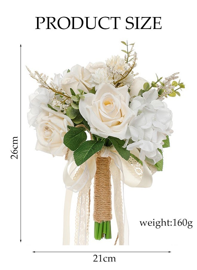 DUNISO Bridal Bouquets, Wedding Bouquets, Suitable For Brides, Bridesmaids, White Champagne Artificial Roses, Suitable For Wedding Church Decoration, Photography, Artificial Flowers  - Image 2