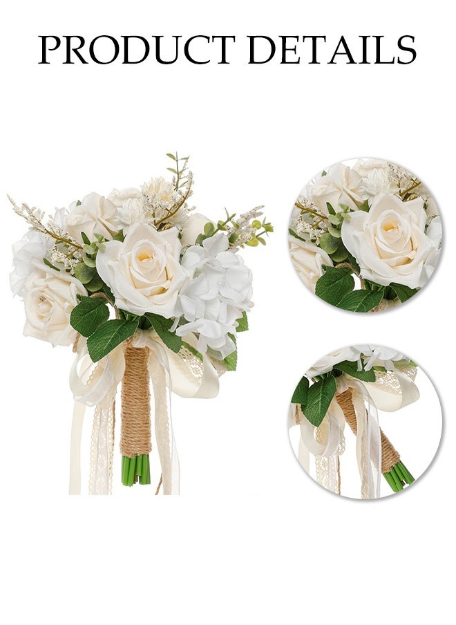 DUNISO Bridal Bouquets, Wedding Bouquets, Suitable For Brides, Bridesmaids, White Champagne Artificial Roses, Suitable For Wedding Church Decoration, Photography, Artificial Flowers  - Image 3