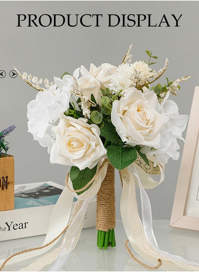 DUNISO Bridal Bouquets, Wedding Bouquets, Suitable For Brides, Bridesmaids, White Champagne Artificial Roses, Suitable For Wedding Church Decoration, Photography, Artificial Flowers  - Image 5