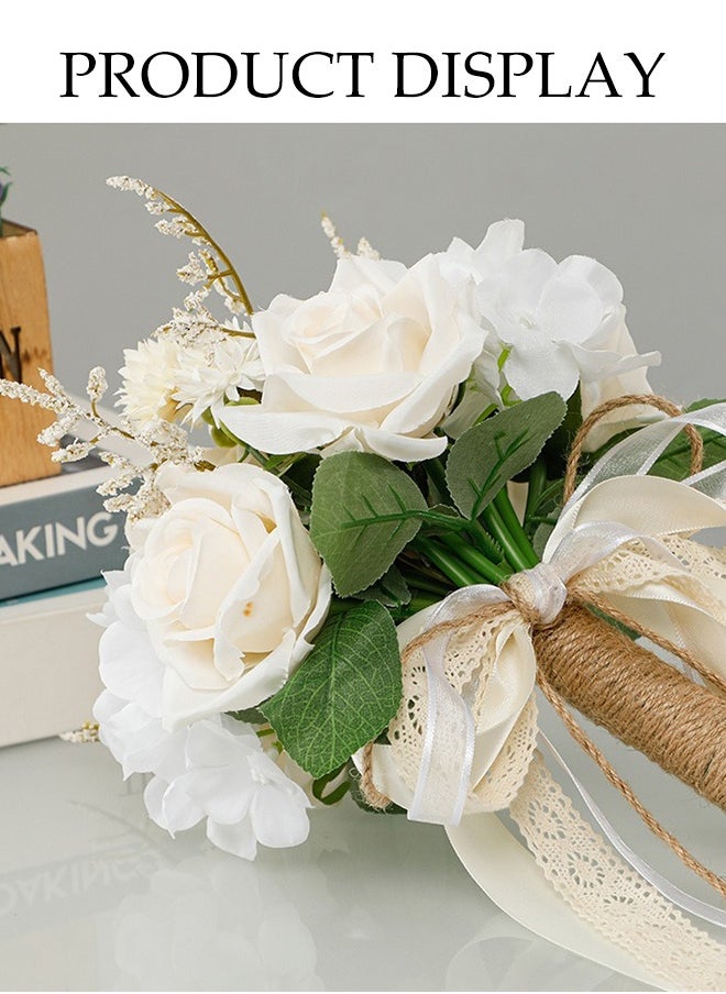DUNISO Bridal Bouquets, Wedding Bouquets, Suitable For Brides, Bridesmaids, White Champagne Artificial Roses, Suitable For Wedding Church Decoration, Photography, Artificial Flowers  - Image 4