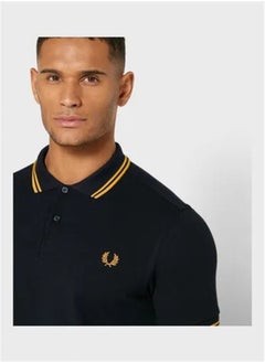 FRED PERRY Essential Logo Printed Polo Shirt Black/Yellow  - Image 3