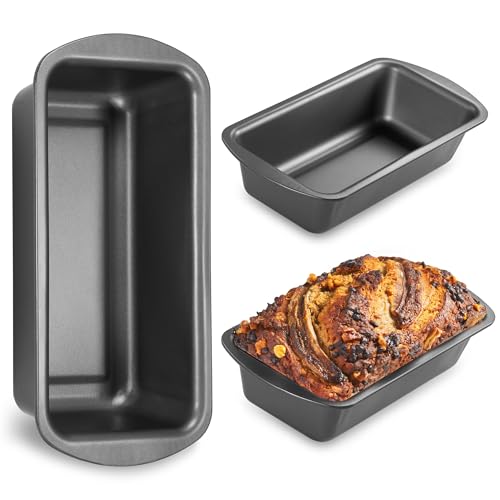 HONGBAKE 3 Pack Loaf Pan Set, 8.5 x 4.5 Inches With Wide Grips Nonstick Bread Tin, 1Lb Perfect for Homemade Baking, Grey - Image 1