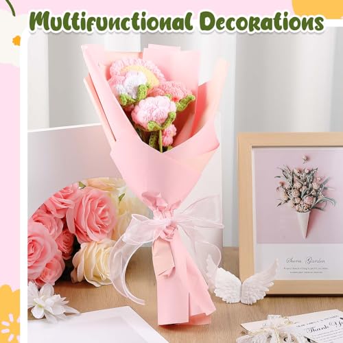 FineCheer 27 Pcs Crochet Flower Bouquet Gifts for Mother's Day, Handmade Knitted Crochet Flower Bouquet with Roses Sunflowers Daisies for Mom Mother(Gorgeous,Pink Series) - Image 3