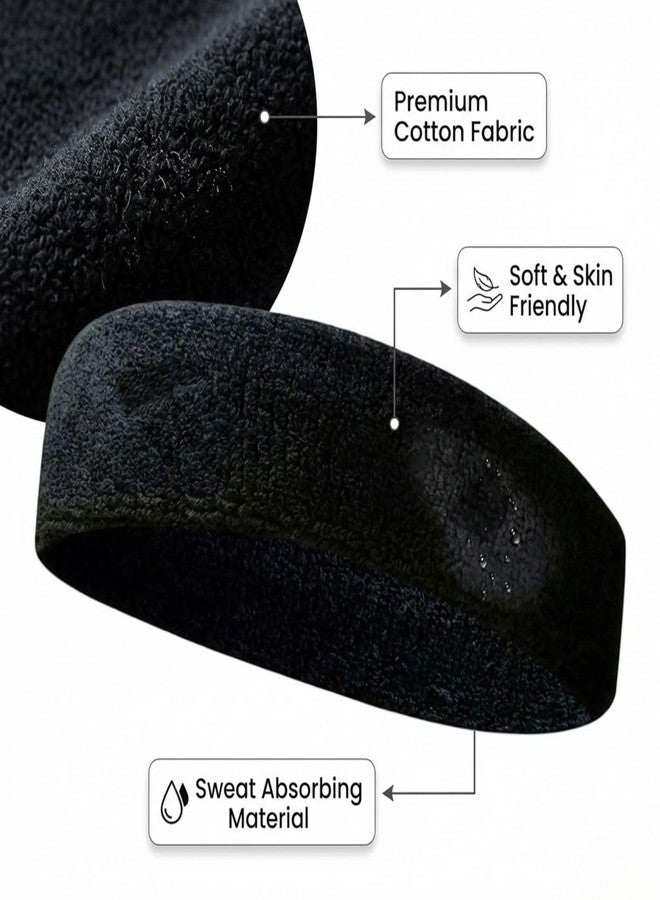 STEFFER Cotton Headband Sports Gym Workout Yoga Sweatband-All Sports Wear Headband Fitness Band Unisex (Pack Of 1 Black) - Image 3