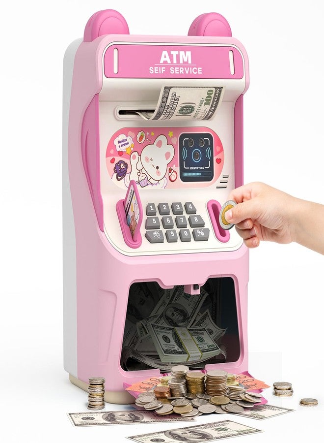 summidate Rabbit ATM Piggy Bank for Girls with Automatic Bill Roller, Electronic Coin Bank with Simulated Card Slot & Facial Recognition, ATM Money Saving Box with Music Function for Kids(Pink) - Image 1