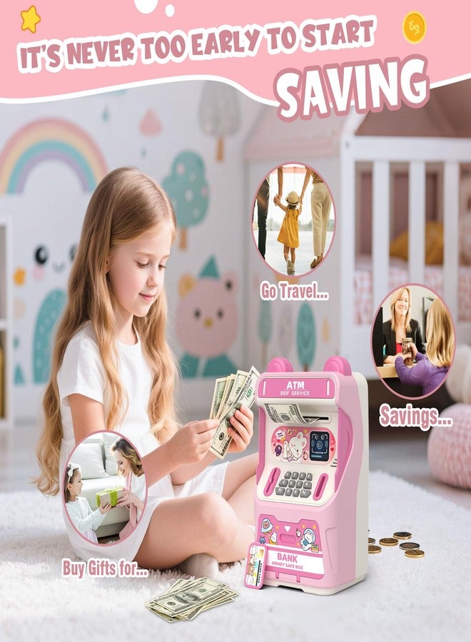 summidate Rabbit ATM Piggy Bank for Girls with Automatic Bill Roller, Electronic Coin Bank with Simulated Card Slot & Facial Recognition, ATM Money Saving Box with Music Function for Kids(Pink) - Image 3