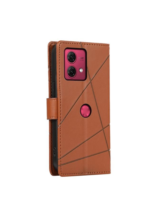 S-TOP Case For Motorola Moto G84 PU Genuine Leather Texture Embossed Line Phone Case - Image 3
