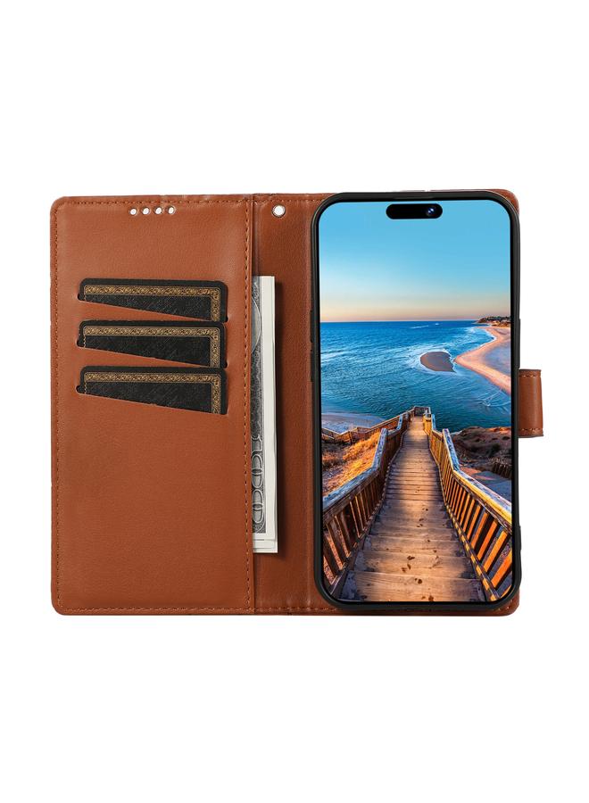 S-TOP Case For Motorola Moto G84 PU Genuine Leather Texture Embossed Line Phone Case - Image 4