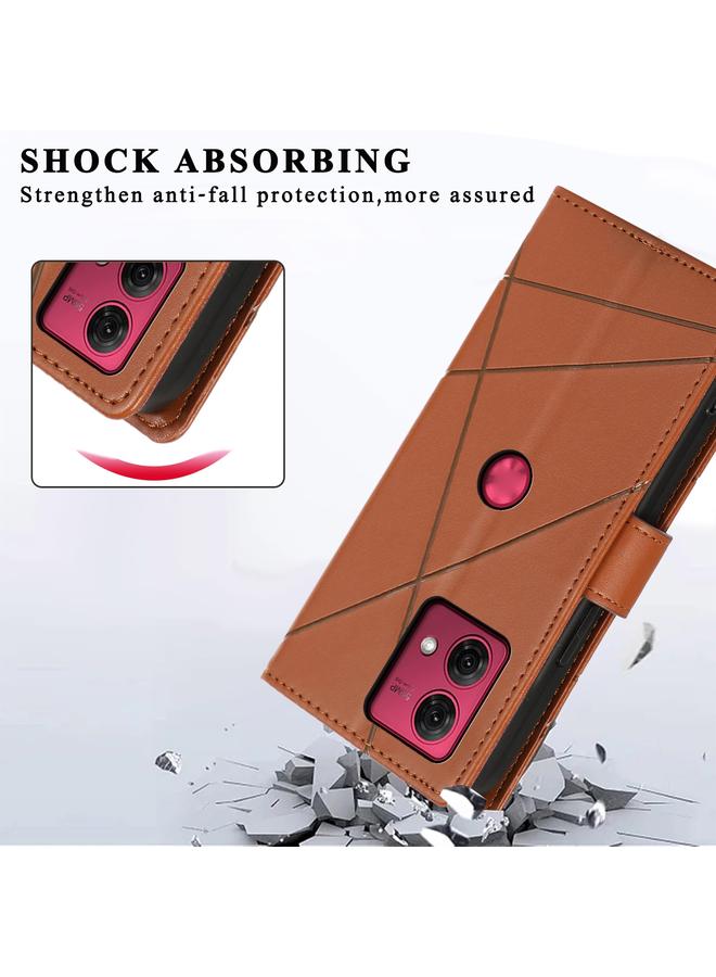 S-TOP Case For Motorola Moto G84 PU Genuine Leather Texture Embossed Line Phone Case - Image 5