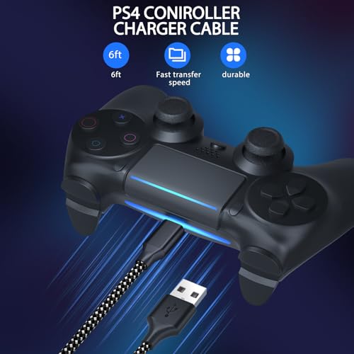 SCOVEE كابل شحن وحدة التحكم SCOVEE PS4 3-Pack 6FT لوحدة تحكم Xbox One Dualshock 4، كابل شحن PS4، كابل بيانات ميكرو USB مضفر نايلون لجهاز PlayStation 4 PS Slim Pro، كابل شحن ولعب بطول 6 أقدام - Image 2