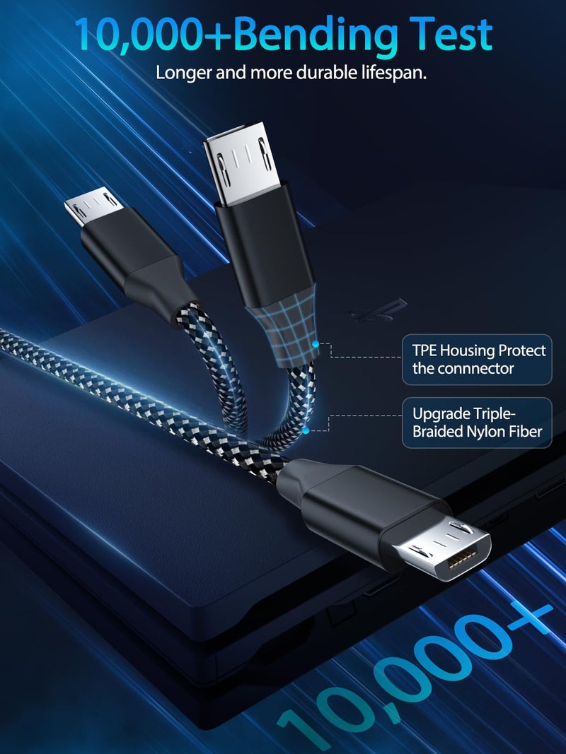 SCOVEE كابل شحن وحدة التحكم SCOVEE PS4 3-Pack 6FT لوحدة تحكم Xbox One Dualshock 4، كابل شحن PS4، كابل بيانات ميكرو USB مضفر نايلون لجهاز PlayStation 4 PS Slim Pro، كابل شحن ولعب بطول 6 أقدام - Image 3