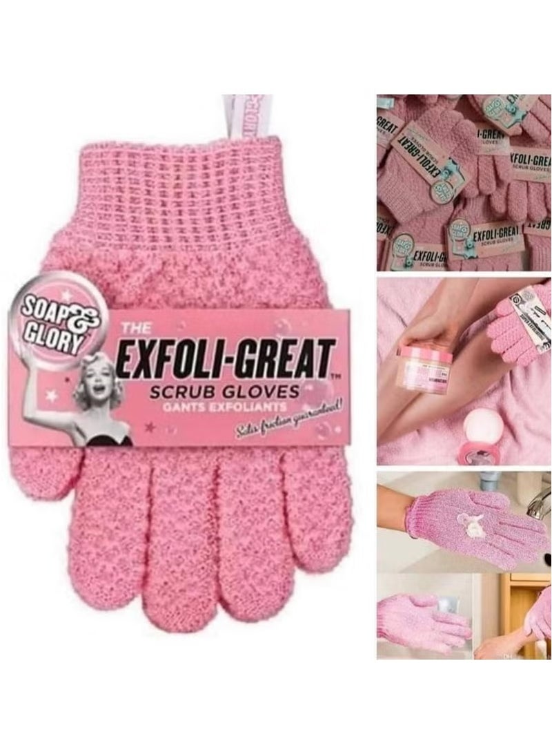 Soap & Glory Pink Exfoliating Gloves - Smooth Skin & Body Scrub Mitts