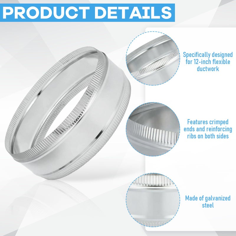 Frienda 12" Duct Coupler Duct Connector Coupling Flexible Galvanized Steel Straight Dryer Vent Coupler HVAC Connector Easy Fit for Ventilation Systems Airflow Home Grow Room Workshop Industrial Use - Image 3