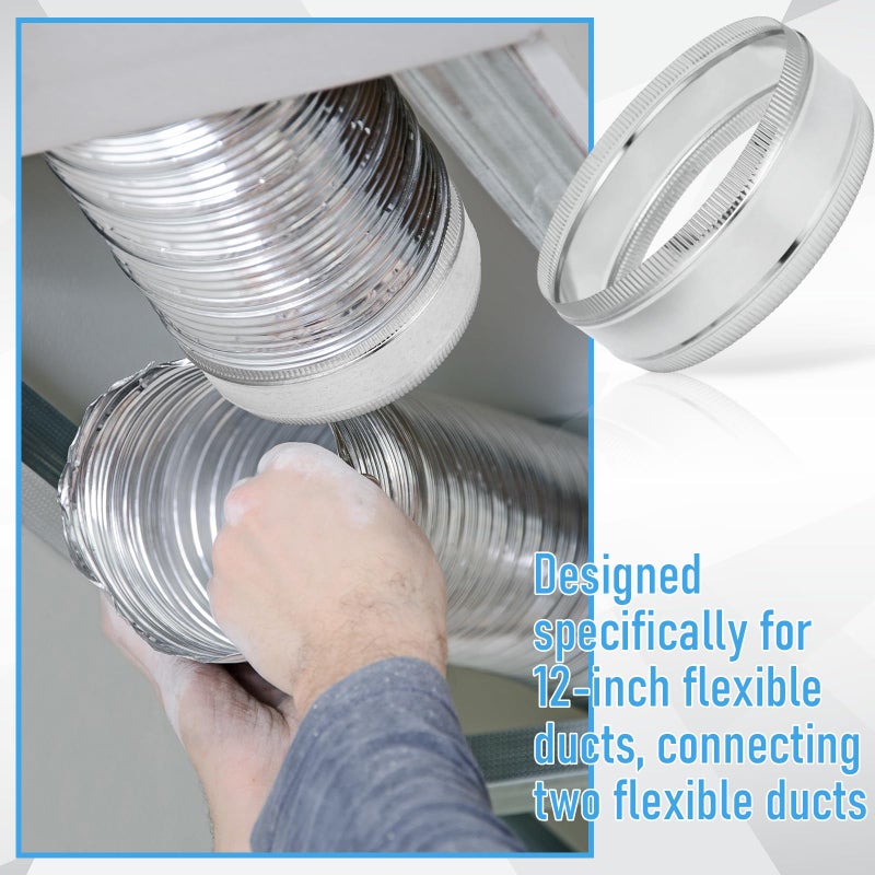 Frienda 12" Duct Coupler Duct Connector Coupling Flexible Galvanized Steel Straight Dryer Vent Coupler HVAC Connector Easy Fit for Ventilation Systems Airflow Home Grow Room Workshop Industrial Use - Image 4
