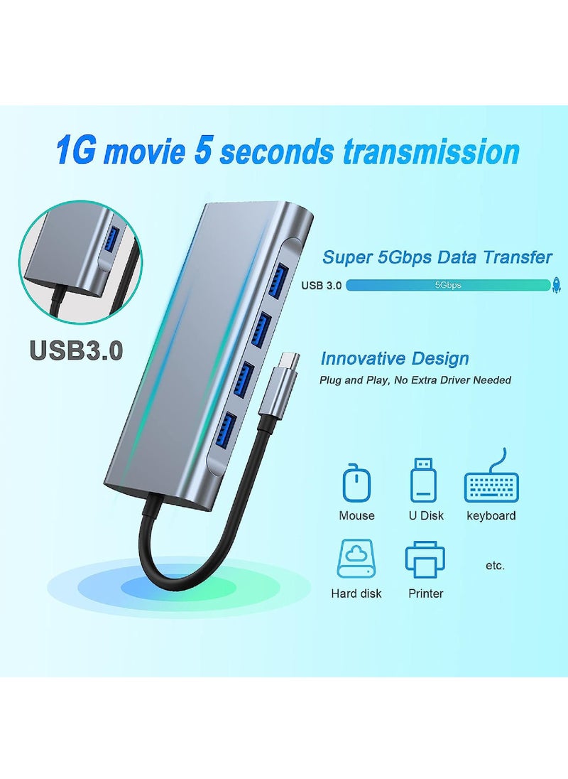 Rock Pow - USB C HUB USB C Adapter 11 in 1 Dongle with 4K HDMI VGA Type C PD USB3.0 RJ45 Ethernet SD/TF Card Reader 3.5mm AUX Docking Station Compatible with MacBook Pro/Air Other Type C Laptops Devices - Image 1