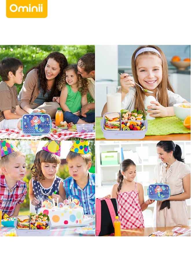 Ominii Kids Lunch Box – Cartoon Bento Box with 3 Compartments – Leakproof & Food Safe – Cute Mermaid Ocean Design – Comes with Gift Packaging – Back to School Lunch Container for Girls - Image 2