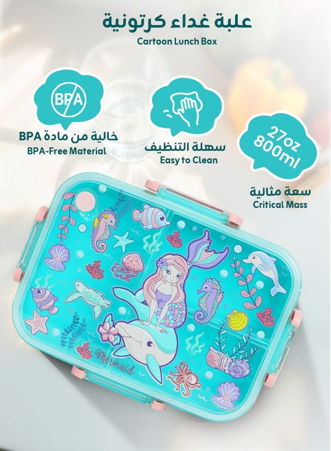 Ominii Kids Lunch Box – Cartoon Bento Box with 3 Compartments – Leakproof & Food Safe – Cute Mermaid Ocean Design – Comes with Gift Packaging – Back to School Lunch Container for Girls - Image 3