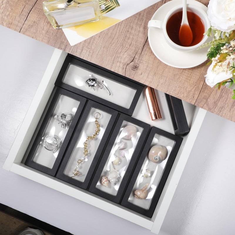 Harloon 12 Pcs 3D Floating Display Case Floating Frame Display Holder Stands Challenge Coin Jewelry Frame Box for AA Medallions Fossil Rock Gemstones Specimen(Black,7 x 2.8 x 0.8 Inch,Square Base) - Image 4