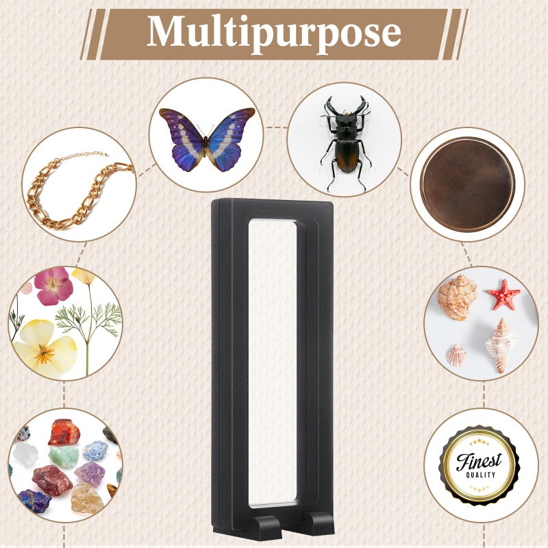 Harloon 12 Pcs 3D Floating Display Case Floating Frame Display Holder Stands Challenge Coin Jewelry Frame Box for AA Medallions Fossil Rock Gemstones Specimen(Black,7 x 2.8 x 0.8 Inch,Square Base) - Image 5