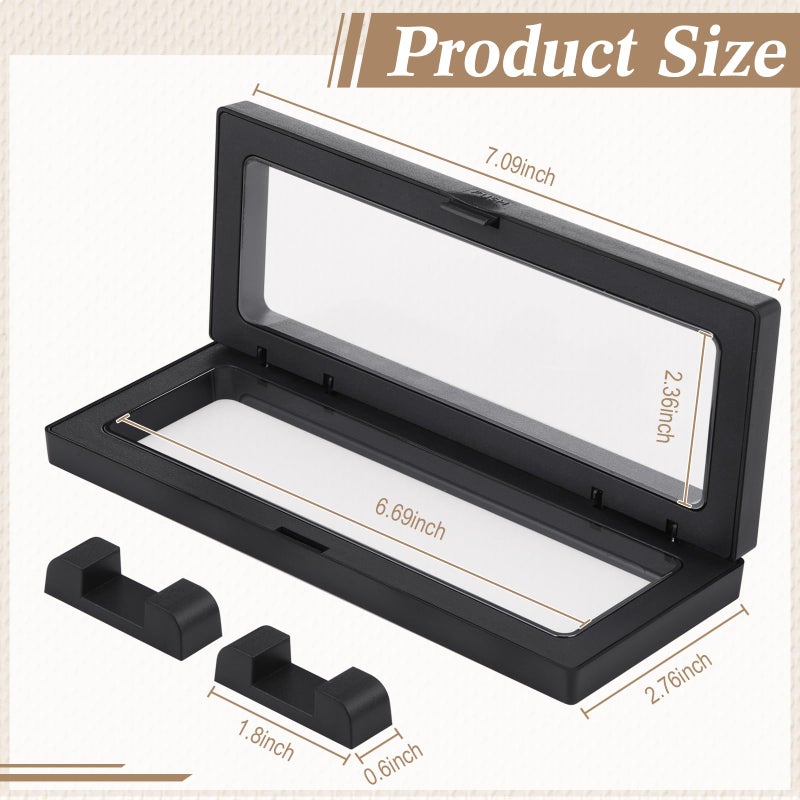 Harloon 12 Pcs 3D Floating Display Case Floating Frame Display Holder Stands Challenge Coin Jewelry Frame Box for AA Medallions Fossil Rock Gemstones Specimen(Black,7 x 2.8 x 0.8 Inch,Square Base) - Image 2
