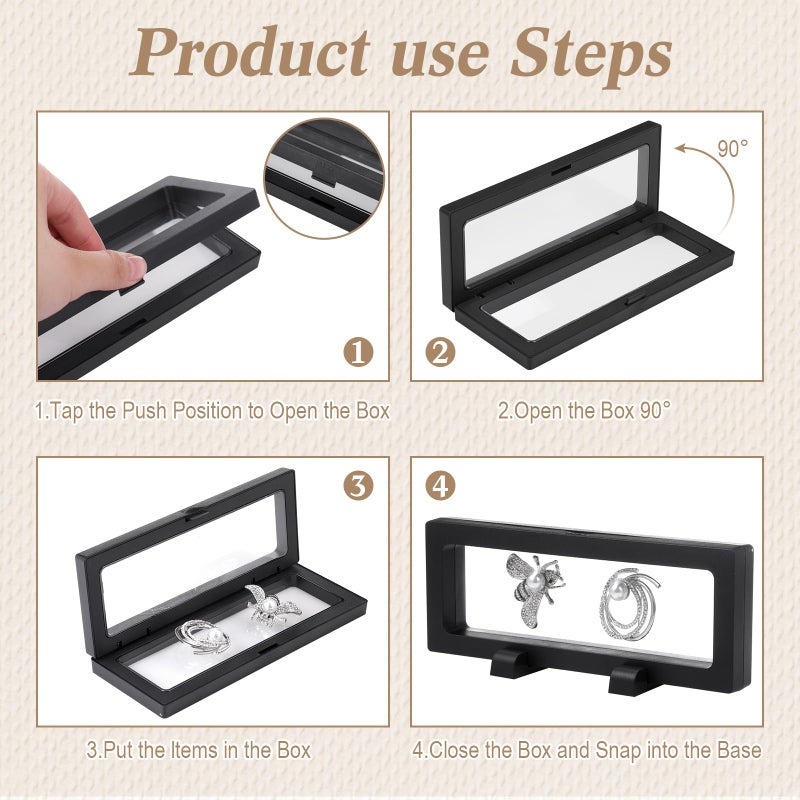 Harloon 12 Pcs 3D Floating Display Case Floating Frame Display Holder Stands Challenge Coin Jewelry Frame Box for AA Medallions Fossil Rock Gemstones Specimen(Black,7 x 2.8 x 0.8 Inch,Square Base) - Image 3