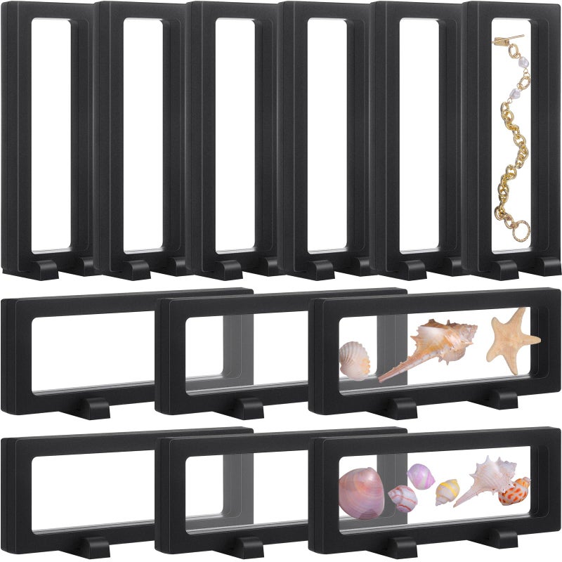 Harloon 12 Pcs 3D Floating Display Case Floating Frame Display Holder Stands Challenge Coin Jewelry Frame Box for AA Medallions Fossil Rock Gemstones Specimen(Black,7 x 2.8 x 0.8 Inch,Square Base) - Image 1