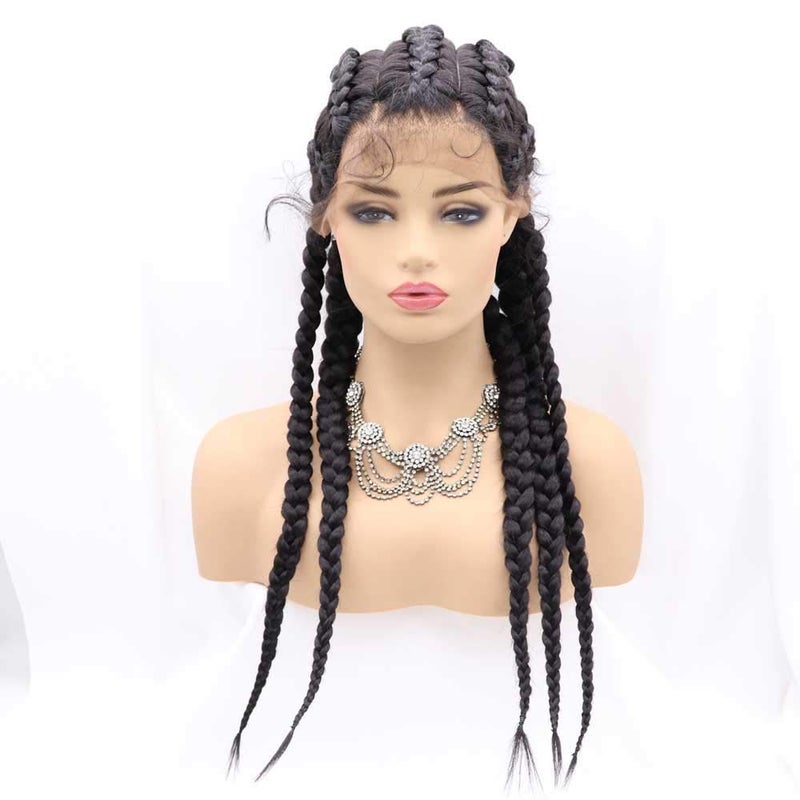 Natural Black 360 Full Lace5 Braided Wigs Synthetic Lace Front Wig for Black Women Full Handmade Braid Wig with Baby Hair