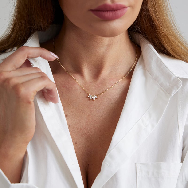 LEXODY Diamond Necklaces for Women, Dainty 14k Gold Plated Flower Pendant Necklace Layered CZ Leaf Necklace Simple Choker Necklaces for Women Trendy Jewelry Gifts for Women - Image 3