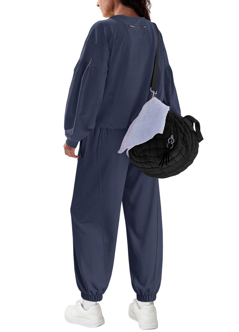 Yanekop Womens Lounge Sets 2 Piece Outfits Matching Workout Sets Athleisure Jogger Sets Tracksuit with Pockets(Navy Blue,S) - Image 5