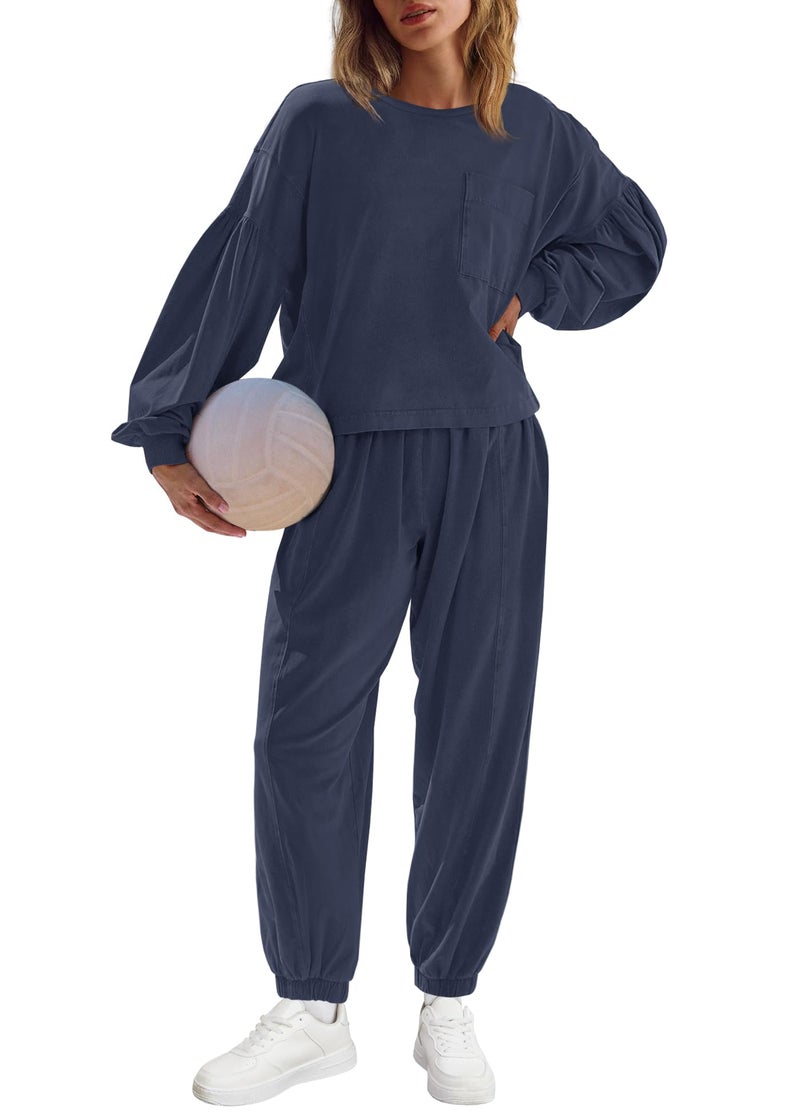 Yanekop Womens Lounge Sets 2 Piece Outfits Matching Workout Sets Athleisure Jogger Sets Tracksuit with Pockets(Navy Blue,S) - Image 3