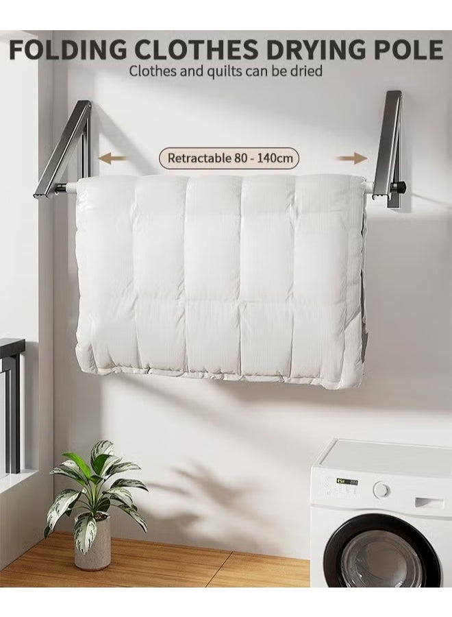 EETU Wall Mounted Drying Clothes Rack,Double Foldable Clothing Rack With 80cm Extension Rod,Retractable Clothes Hanger For Laundry Dryer Room,Small Collapsible Folding Garment Racks,Dorm Accessories - Image 2