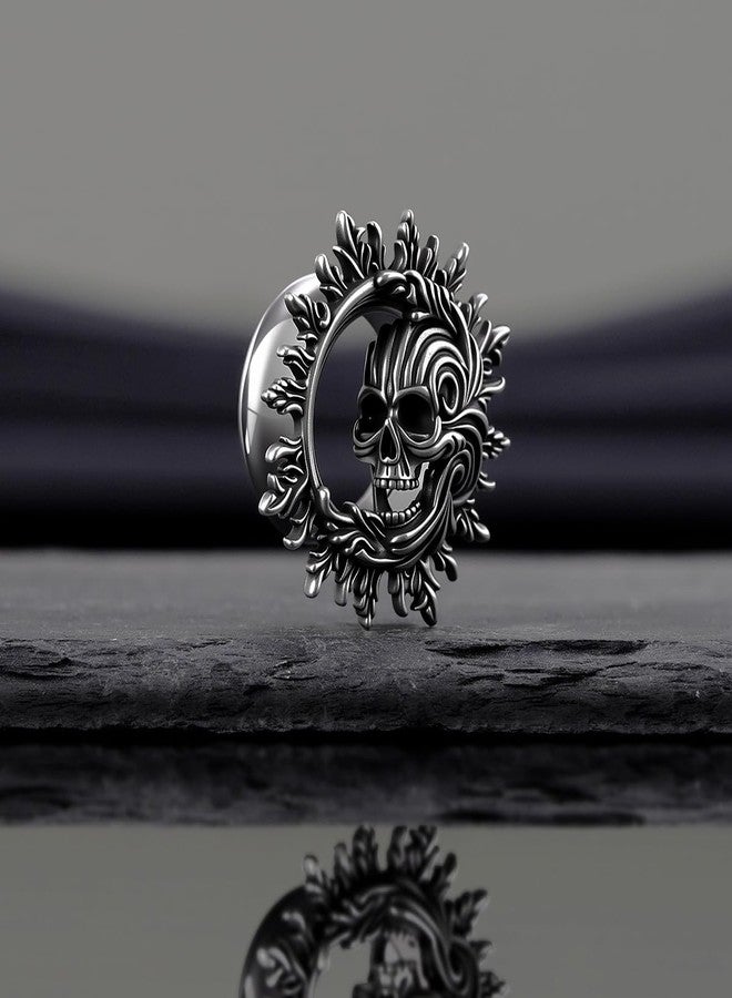 COOEAR Dark Gothic Skull Earrings for Women Men, Stainless Steel Punk Spiked Ear Tunnel, Screw Back Stretchers Expander, 0g(8mm), Stainless Steel, Sandstone - Image 3