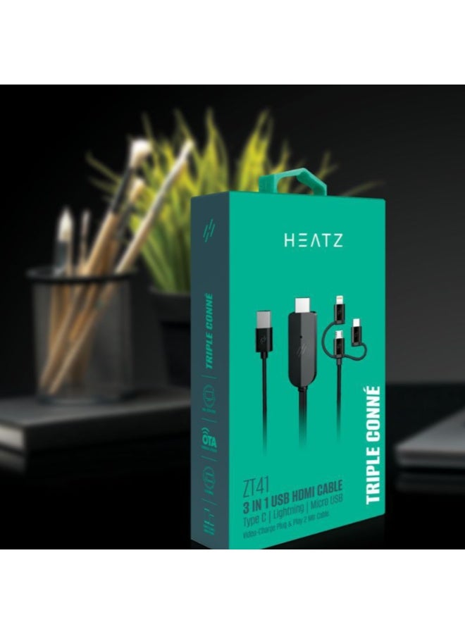 HEATZ 3 IN 1 USB HDMI CABLE [ ZT41 ] - Image 1