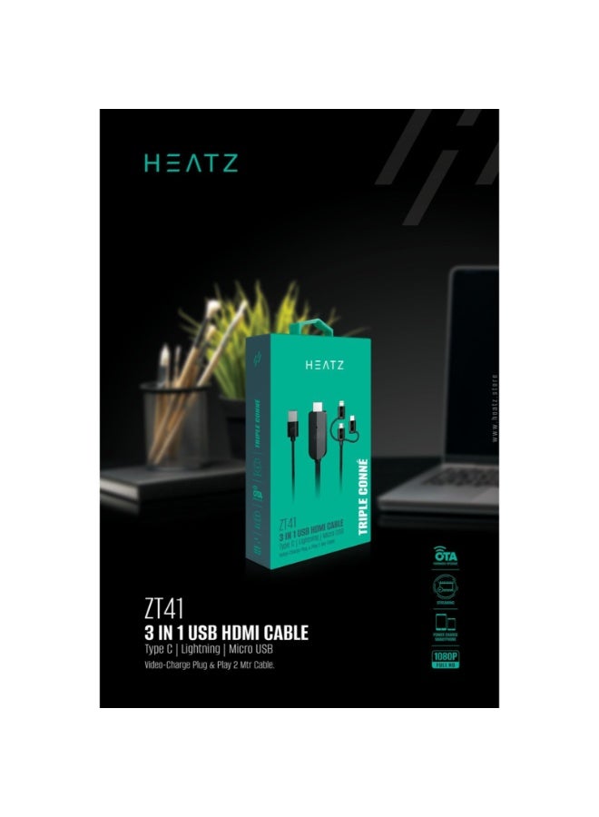 HEATZ 3 IN 1 USB HDMI CABLE [ ZT41 ] - Image 2