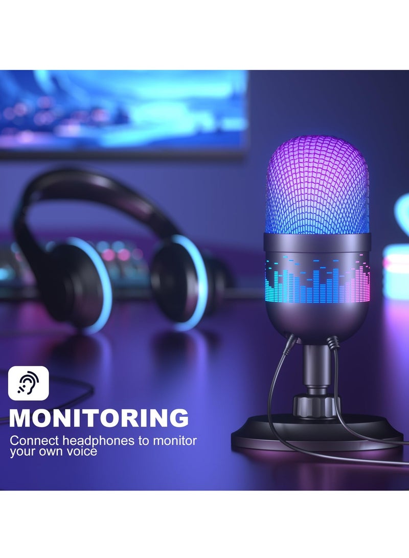 KASTWAVE USB Gaming Microphone, Condenser Microphone for PC/MAC/PS4/PS5/Phone-Cardioid Mic with RGB Lighting Headphone Output Volume Control,Mute Button,for Streaming Podcast YouTube Discord - Image 2