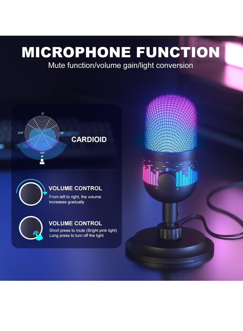KASTWAVE USB Gaming Microphone, Condenser Microphone for PC/MAC/PS4/PS5/Phone-Cardioid Mic with RGB Lighting Headphone Output Volume Control,Mute Button,for Streaming Podcast YouTube Discord - Image 3