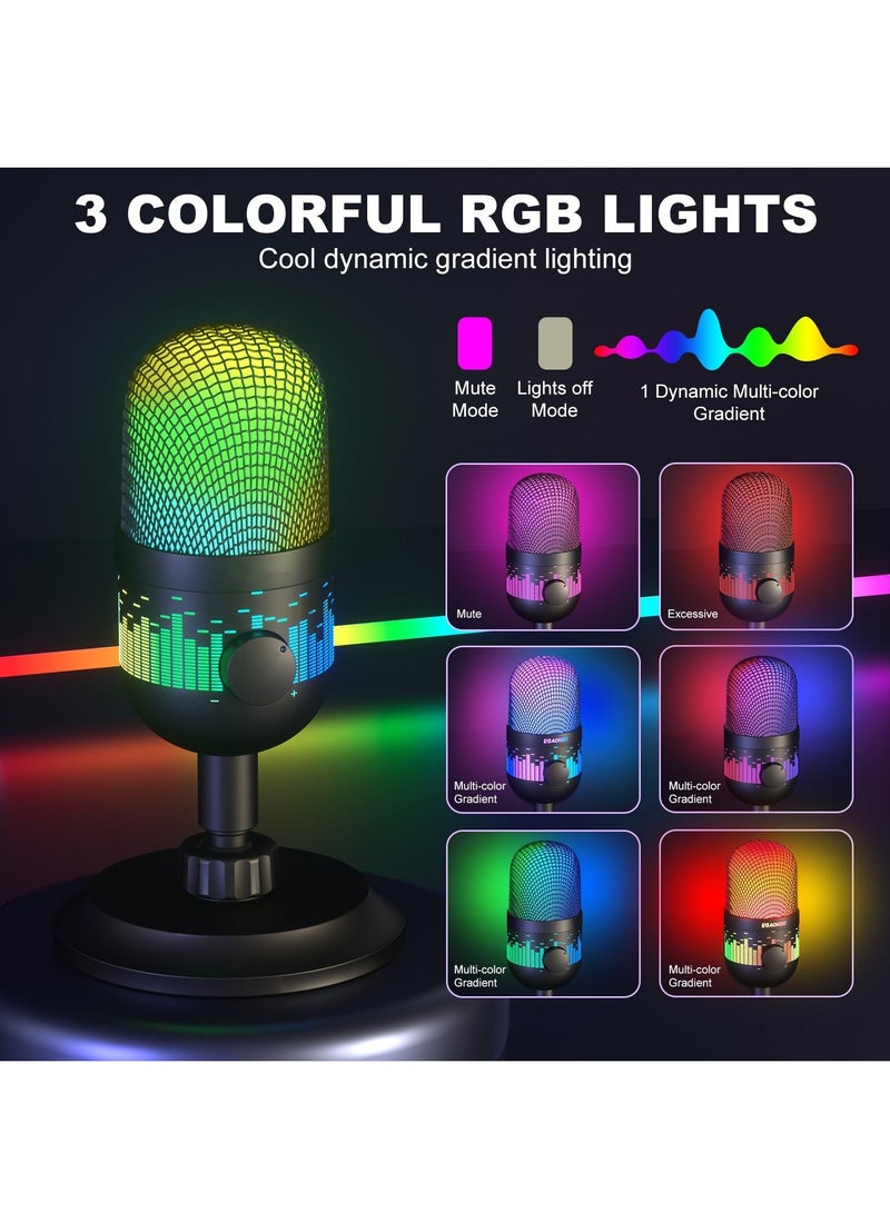 KASTWAVE USB Gaming Microphone, Condenser Microphone for PC/MAC/PS4/PS5/Phone-Cardioid Mic with RGB Lighting Headphone Output Volume Control,Mute Button,for Streaming Podcast YouTube Discord - Image 5
