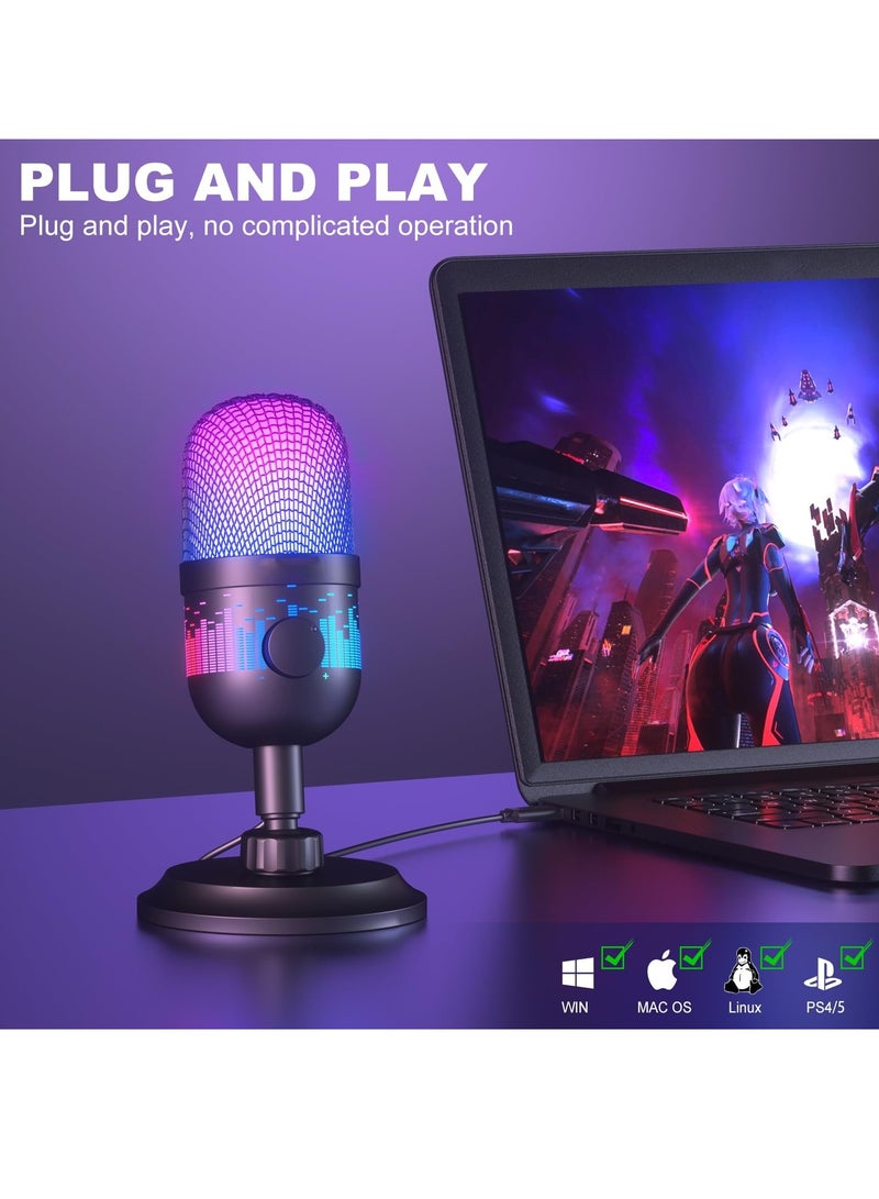 KASTWAVE USB Gaming Microphone, Condenser Microphone for PC/MAC/PS4/PS5/Phone-Cardioid Mic with RGB Lighting Headphone Output Volume Control,Mute Button,for Streaming Podcast YouTube Discord - Image 4