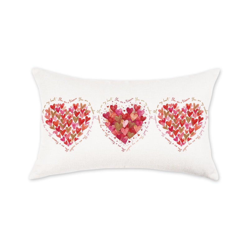 ONWAY Valentine's Day Lumbar Pillow Cover 12x20 Inch Watercolor Heart Romantic Love Throw Pillow Case for Couch Sofa Bedroom Farmhouse Holiday Home Decor - Image 1