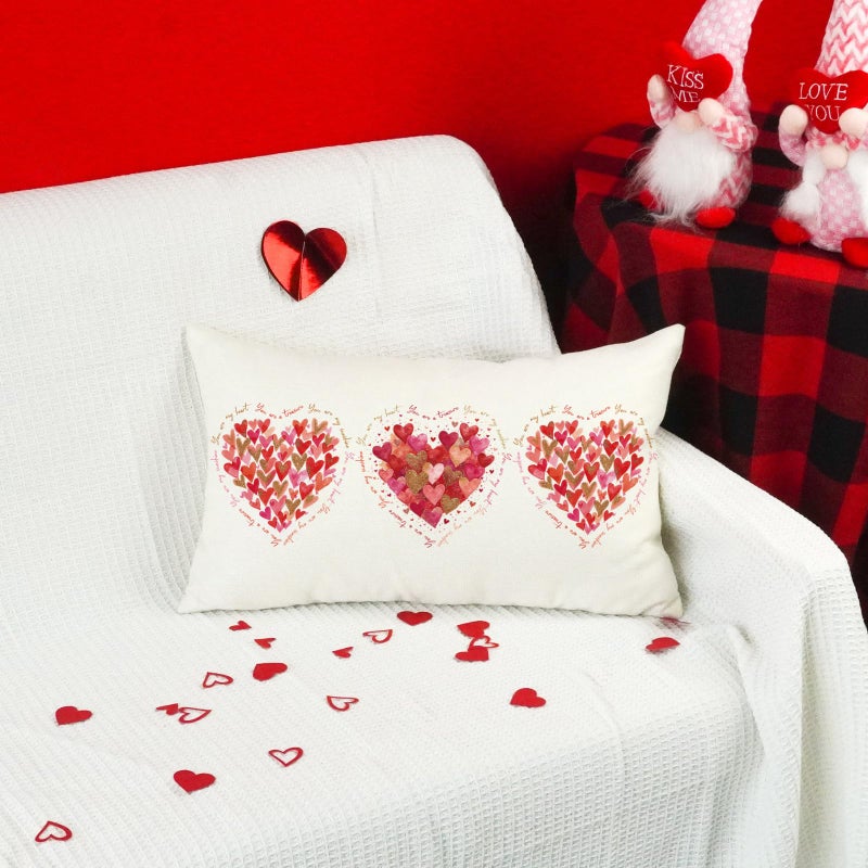 ONWAY Valentine's Day Lumbar Pillow Cover 12x20 Inch Watercolor Heart Romantic Love Throw Pillow Case for Couch Sofa Bedroom Farmhouse Holiday Home Decor - Image 4