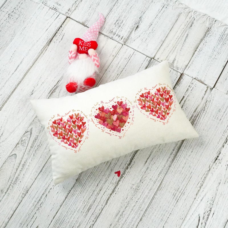 ONWAY Valentine's Day Lumbar Pillow Cover 12x20 Inch Watercolor Heart Romantic Love Throw Pillow Case for Couch Sofa Bedroom Farmhouse Holiday Home Decor - Image 3