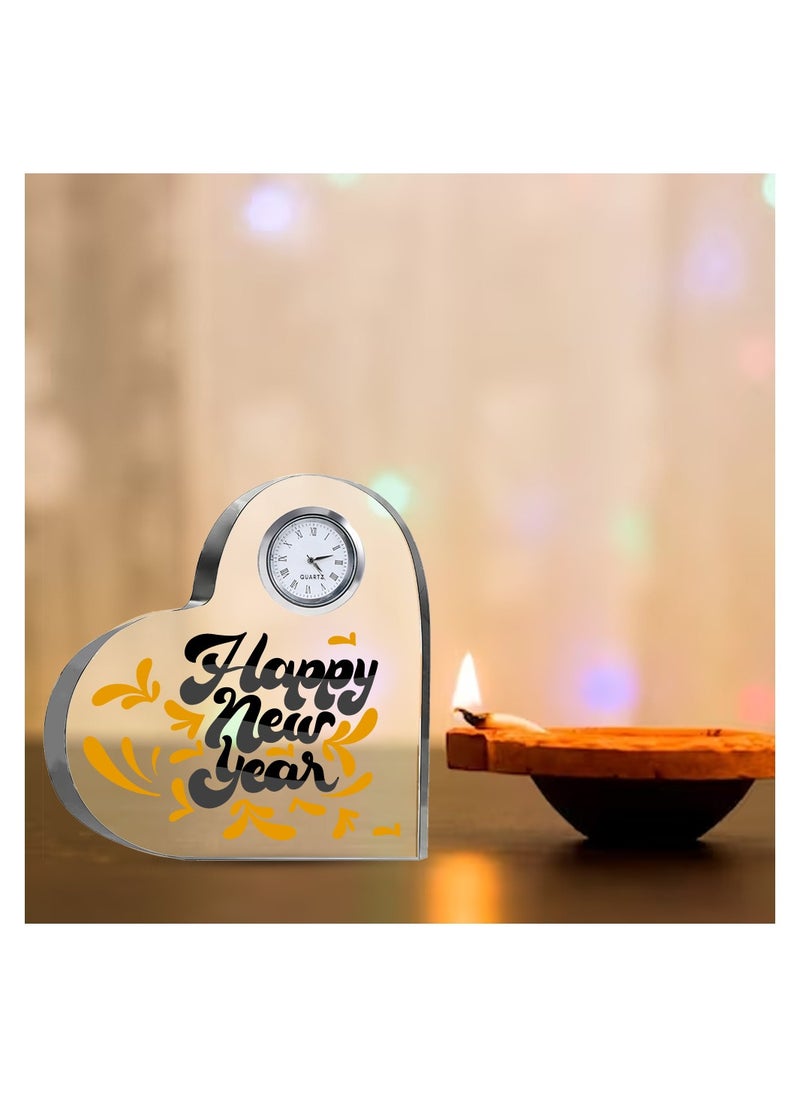 PRINTSHOP4ME - Happy New Year Heart-Shaped Crystal Clock Gift - Thoughtful Presents for New Year- New Year Gifts for Your Friends and Family - Image 1