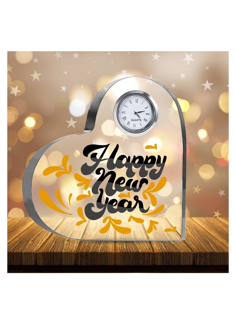 PRINTSHOP4ME - Happy New Year Heart-Shaped Crystal Clock Gift - Thoughtful Presents for New Year- New Year Gifts for Your Friends and Family - Image 1