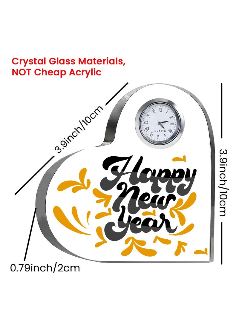 PRINTSHOP4ME - Happy New Year Heart-Shaped Crystal Clock Gift - Thoughtful Presents for New Year- New Year Gifts for Your Friends and Family - Image 1