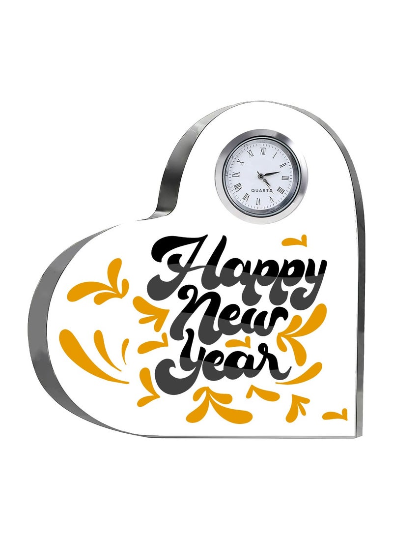 PRINTSHOP4ME - Happy New Year Heart-Shaped Crystal Clock Gift - Thoughtful Presents for New Year- New Year Gifts for Your Friends and Family - Image 1