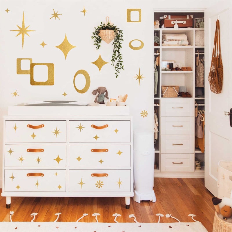 Easma Star Wall Decals Retro Star Wall Decal Ovals and Squares Walls Decals Geometric Walls Stickers Vinyl Decal Removable Peel and Stick Murals Stickers for Bedroom Living Room Office Decor - Image 5