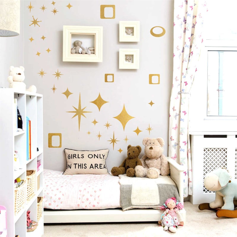 Easma Star Wall Decals Retro Star Wall Decal Ovals and Squares Walls Decals Geometric Walls Stickers Vinyl Decal Removable Peel and Stick Murals Stickers for Bedroom Living Room Office Decor - Image 2