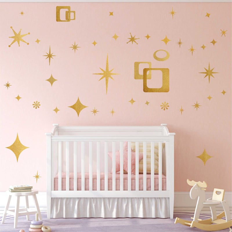 Easma Star Wall Decals Retro Star Wall Decal Ovals and Squares Walls Decals Geometric Walls Stickers Vinyl Decal Removable Peel and Stick Murals Stickers for Bedroom Living Room Office Decor - Image 3